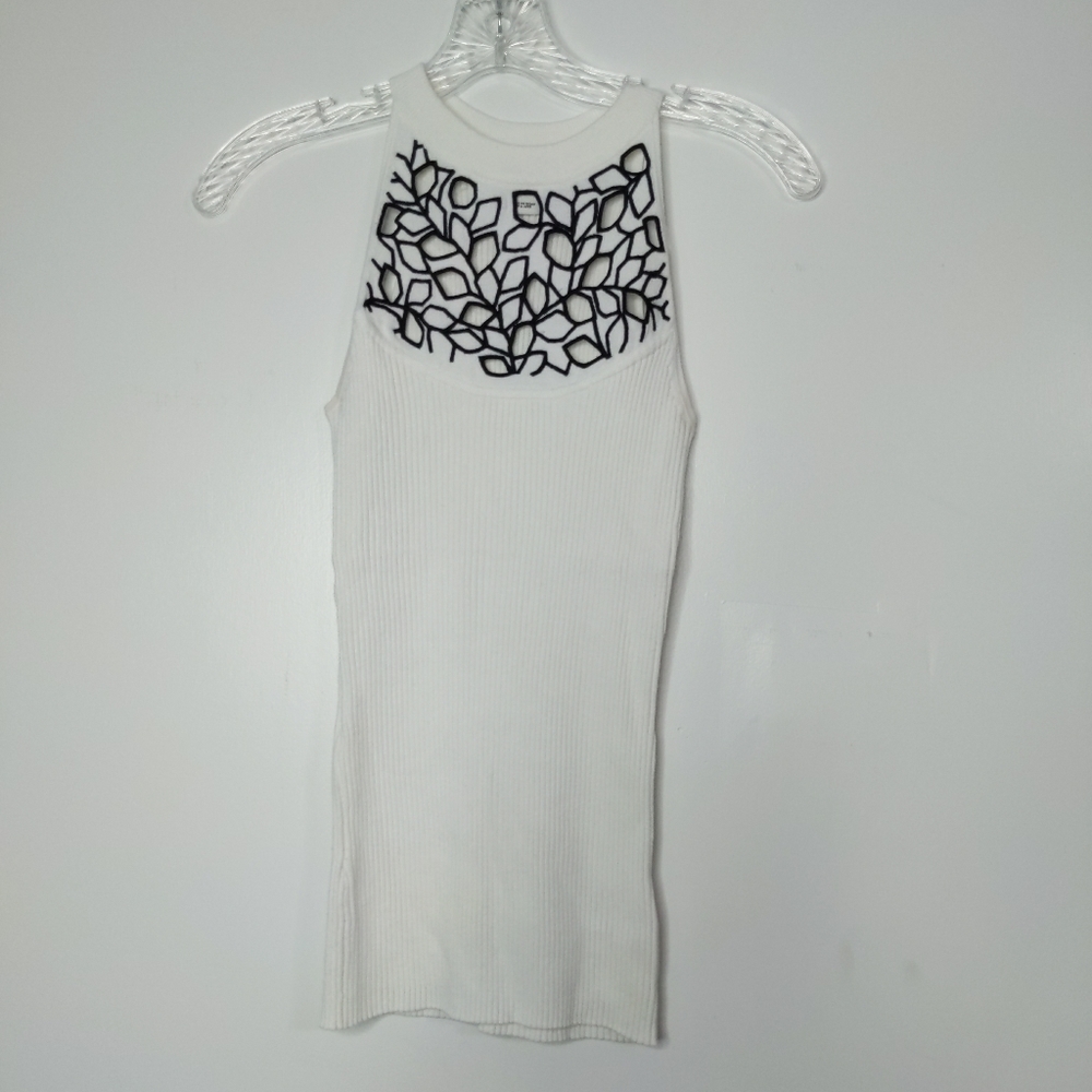 S WHBM Tank Top Tee Shirt Lace Black Blouse Knit L - Picture 1 of 7